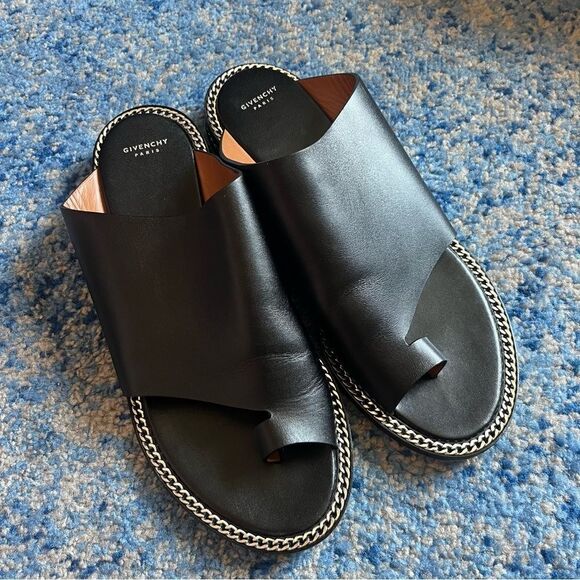 Givenchy Black Leather Chain Accent Slides - Picture 3 of 14
